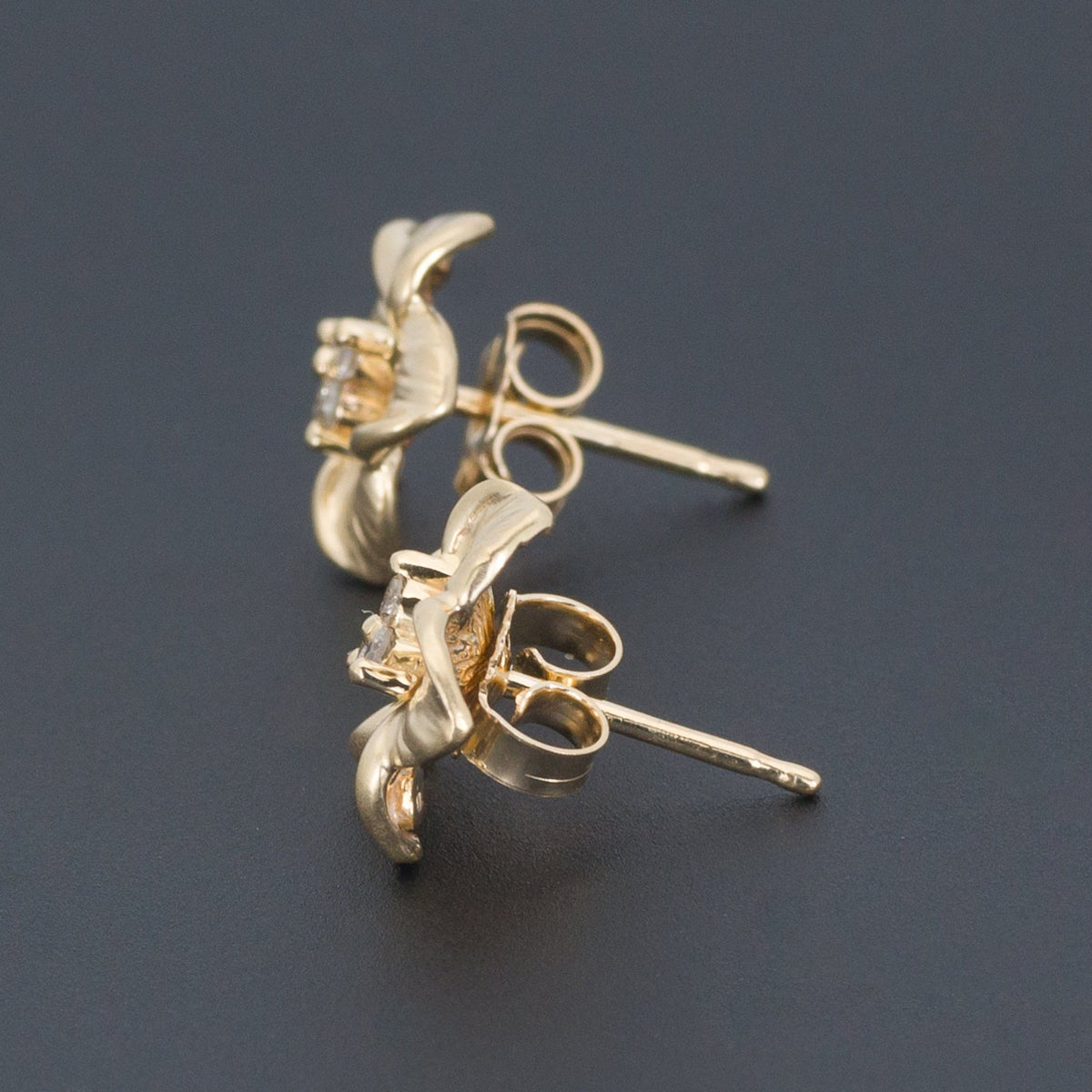 Yellow Gold Flower Earrings | Vintage Diamond Flower Earrings - Trademark Antiques