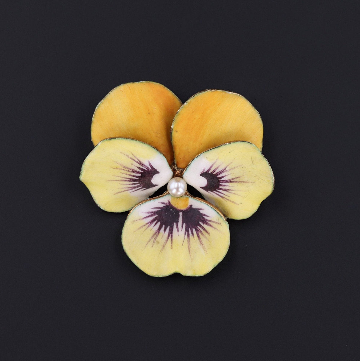 Yellow Pansy Brooch | Vintage Enamel Flower Brooch - Trademark Antiques